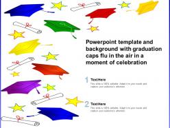 Powerpoint template and background with graduation caps flu in the air in a moment of celebration