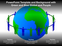 Powerpoint template and background with green and blue global and people