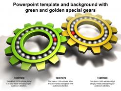 Powerpoint template and background with green and golden special gears