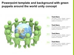 Powerpoint template and background with green puppets around the world unity concept