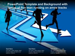 Powerpoint template and background with group of five man running on arrow tracks