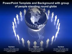 Powerpoint template and background with group of people standing round globe
