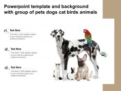 Powerpoint template and background with group of pets dogs cat birds animals