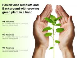 Powerpoint template and background with growing green plant in a hand