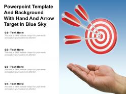 Powerpoint template and background with hand and arrow target in blue sky