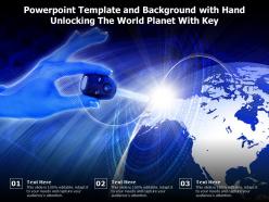 Powerpoint Template And Background With Hand Unlocking The World Planet With Key