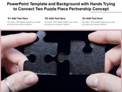 Powerpoint template and background with hands trying to connect two puzzle piece partnership concept