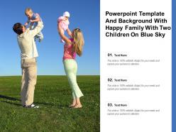 Powerpoint template and background with happy family with two children on blue sky