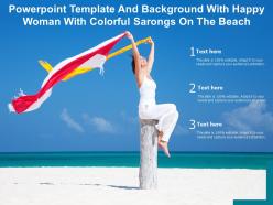 Powerpoint template and background with happy woman with colorful sarongs on the beach