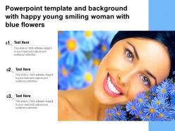 Powerpoint template and background with happy young smiling woman with blue flowers