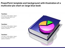 Powerpoint template and background with illustration of a multicolor pie chart on large blue book