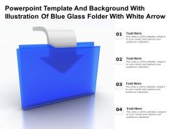 Powerpoint template and background with illustration of blue glass folder with white arrow