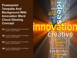 Powerpoint template and background with innovation word cloud glowing concept