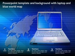 Powerpoint template and background with laptop and blue world map