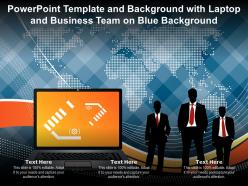 Powerpoint template and background with laptop and business team on blue background