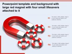 Powerpoint template and background with large red magnet with four small lifesavers attached to it