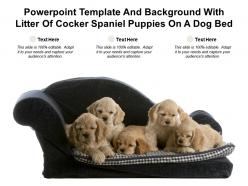 Powerpoint template and background with litter of cocker spaniel puppies on a dog bed