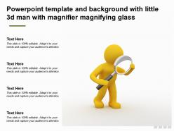 Powerpoint template and background with little 3d man with magnifier magnifying glass