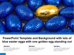 Powerpoint template and background with lots of blue easter eggs with one golden egg standing out