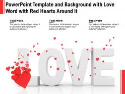 Powerpoint template and background with love word with red hearts around it