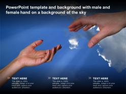 Powerpoint template and background with male and female hand on a background of the sky