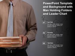 Powerpoint template and background with man holding folders and leader chart
