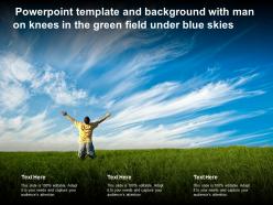 Powerpoint template and background with man on knees in the green field under blue skies