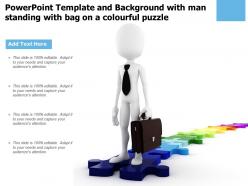 Powerpoint template and background with man standing with bag on a colourful puzzle