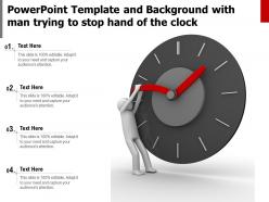 Powerpoint template and background with man trying to stop hand of the clock