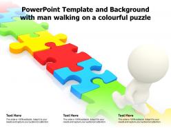 Powerpoint template and background with man walking on a colourful puzzle