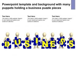 Powerpoint template and background with many puppets holding a business puzzle pieces