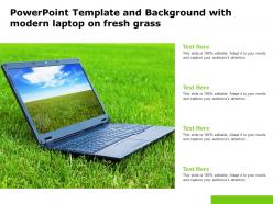 Powerpoint template and background with modern laptop on fresh grass