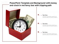 Powerpoint template and background with money and clock in red fancy box with clipping path
