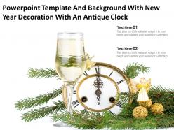Powerpoint template and background with new year decoration with an antique clock