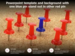 Powerpoint template and background with one blue pin stand out in other red pin