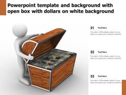 Powerpoint template and background with open box with dollars on white background