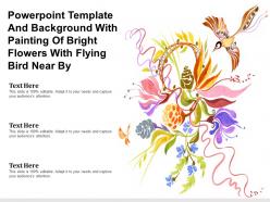 Powerpoint template and background with painting of bright flowers with flying bird near by