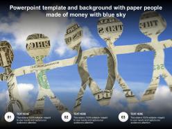 Powerpoint template and background with paper people made of money with blue sky