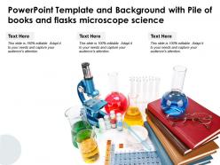 Powerpoint template and background with pile of books and flasks microscope science