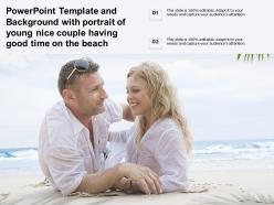 Powerpoint template and background with portrait of young nice couple having good time on beach