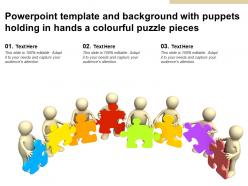 Powerpoint template and background with puppets holding in hands a puzzles
