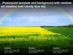 Powerpoint template and background with rainbow on meadow over cloudy blue sky