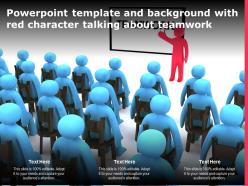 Powerpoint template and background with red character talking about teamwork