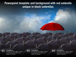 Powerpoint template and background with red umbrella unique in black umbrellas