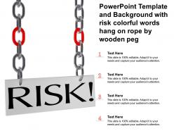 Powerpoint template and background with risk colorful words hang on rope by wooden peg