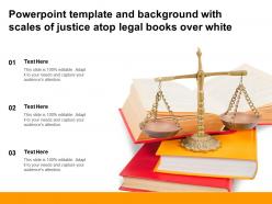Powerpoint template and background with scales of justice atop legal books over white
