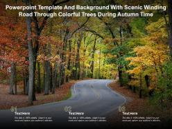 Powerpoint template and background with scenic winding road through colorful trees during autumn time