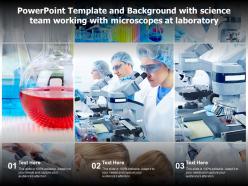 Powerpoint template and background with science team working with microscopes at laboratory
