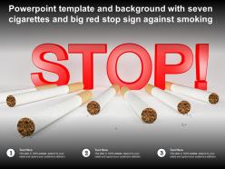 Powerpoint template and background with seven cigarettes and big red stop sign against smoking