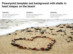 Powerpoint template and background with shells in heart shapes on the beach